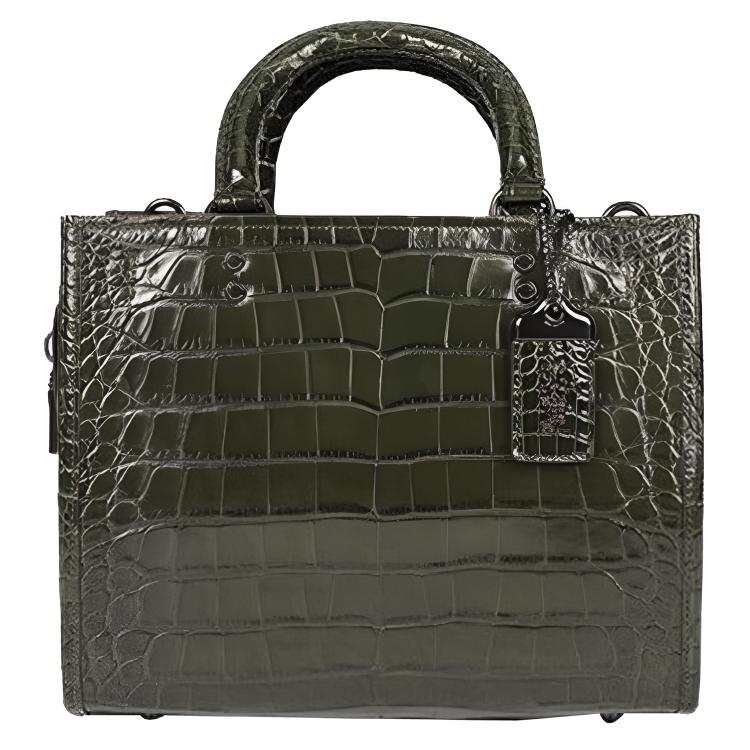 COACH Rogue Crocodile Leather Shoulder Bag, Crossbody Bag, Handbag Medium Women's Dark Green
