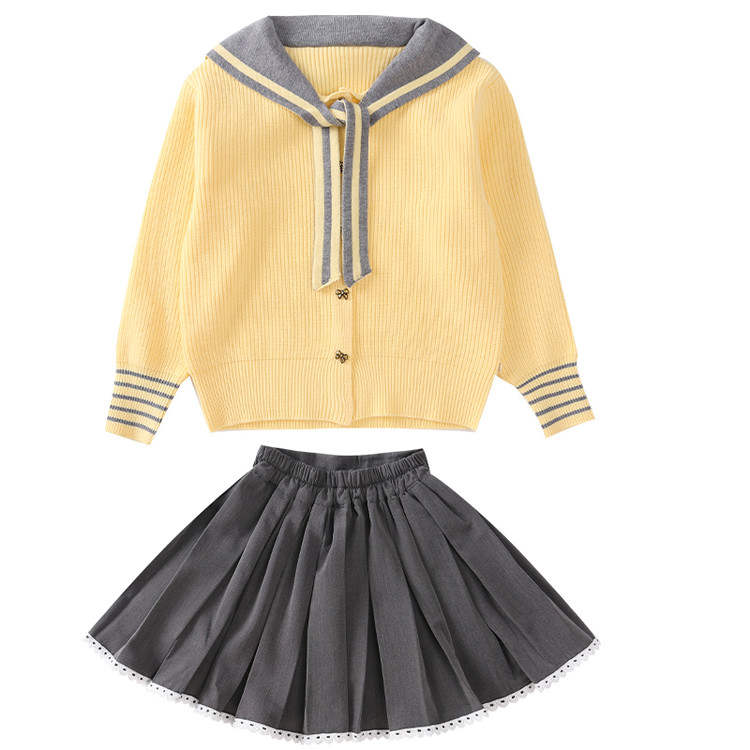 PROTECTCAMEL PROTECTCAMEL Kids Two Piece Skirt Sets Navy Collar Moderate Short