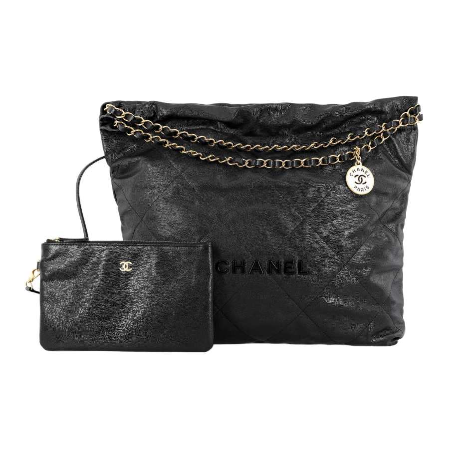 CHANEL 22Bag Grain Cow Leather Bucket Bag, Handbag, Shoulder Bag Medium Women's Black