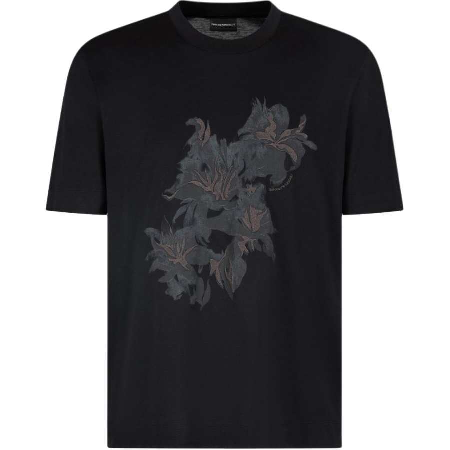 EMPORIO ARMANI Asv Lyocell blend Jersey T shirt With Print And Floral Embroidery