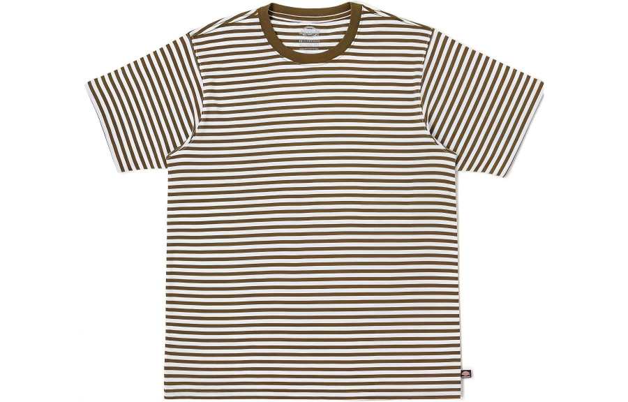 Dickies T Shirt Unisex White Dark Olive Green Stripes