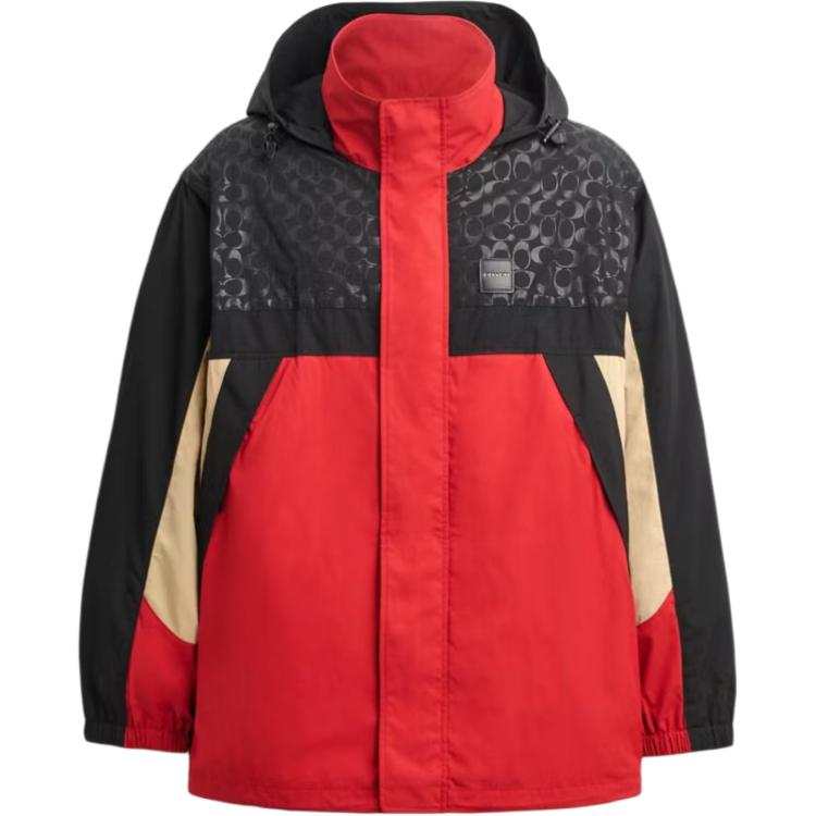 COACH Trench Coats Men's Black Red Hooded Moderate