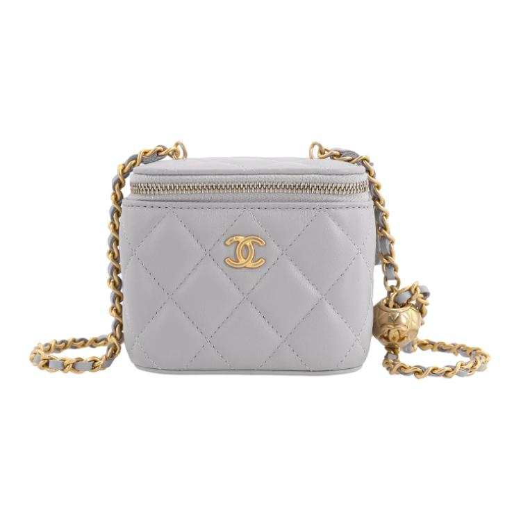 CHANEL Sheepskin Box Bag Makeup Bag Crossbody Bag Shoulder Bag Mini Women's Gray