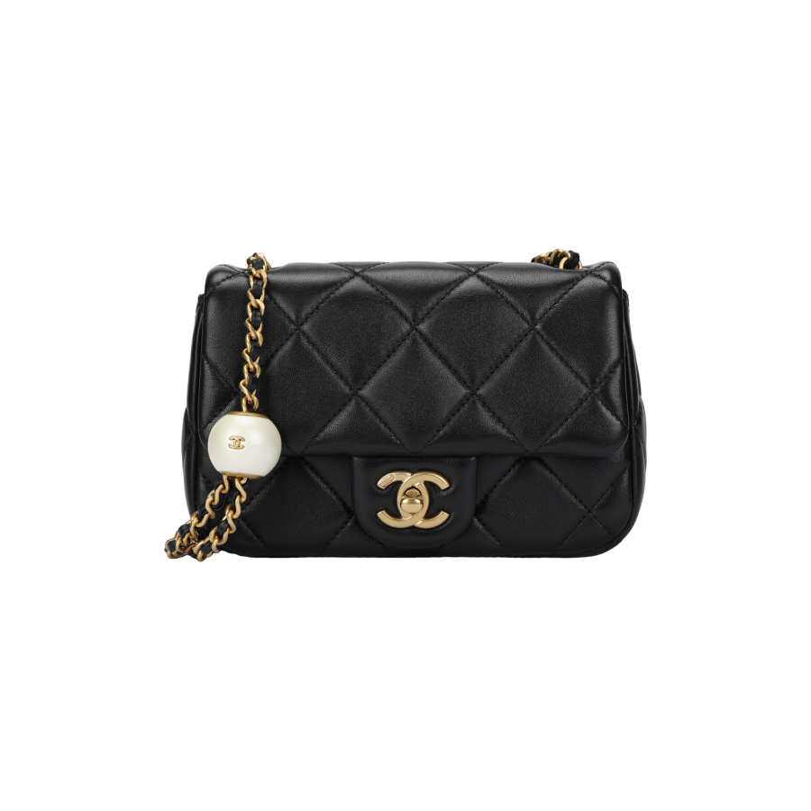 CHANEL Sheepskin Material Gold Metal Mini Square Flap Bag, Crossbody Bag, Shoulder Bag Mini Women's Black