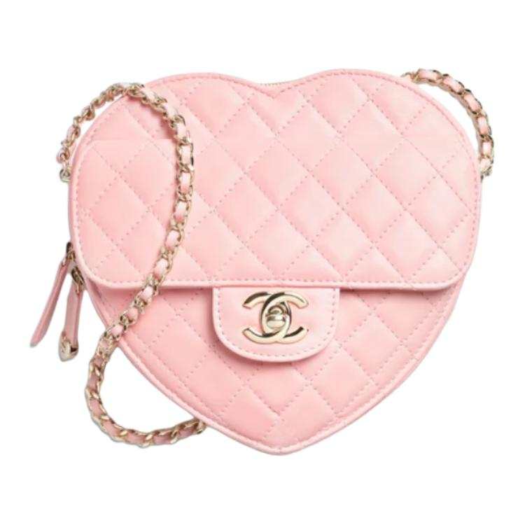 CHANEL Sheepskin & Gold Metal Shoulder Bag Large Women's Light Pink Red