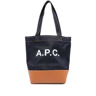 A.P.C Axel Cotton Shoulder Bag, Handbag Small Women's Blue & Brown