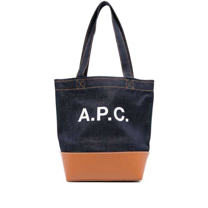 A.P.C Axel Cotton Shoulder Bag, Handbag Small Women's Blue & Brown