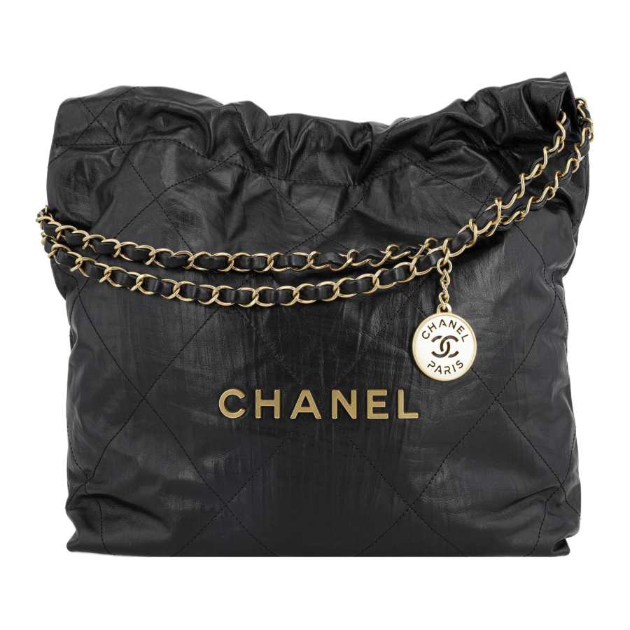 CHANEL 22Bag Wrinkled Cow Leather Bucket Bag, Handbag, Shoulder Bag Small Women's Black