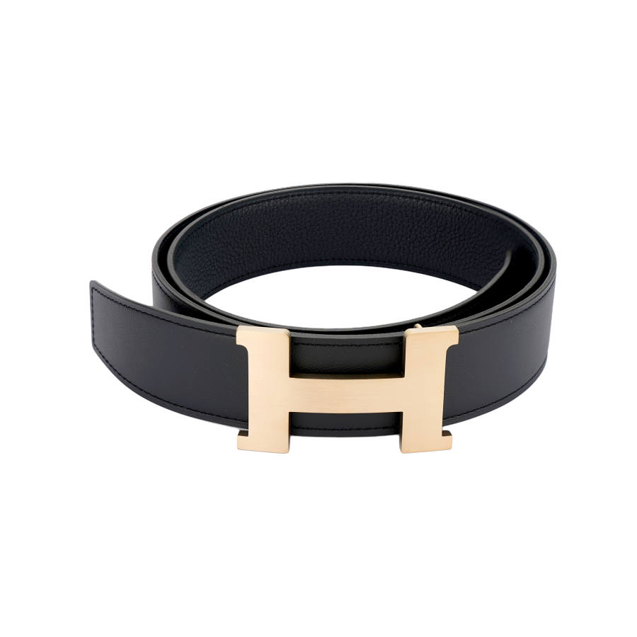 HERMES HERMES Cow Leather Belts Men's Black Width 3.8cm