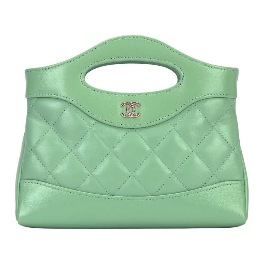 CHANEL 31Bag Sheepskin Material Gold Metal Handbag, Crossbody Bag Women's Green
