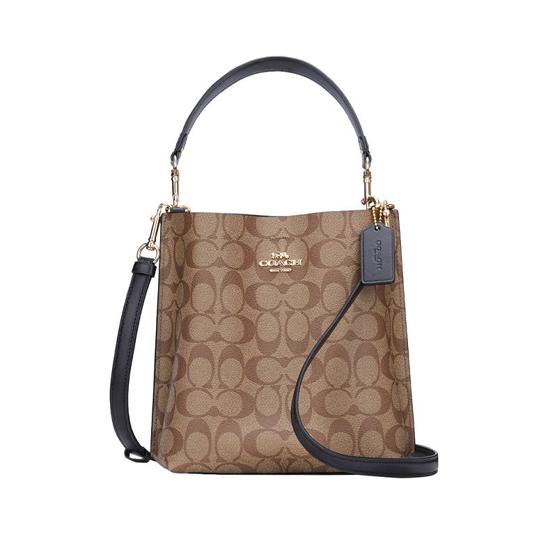 COACH Mollie Artificial Leather Handbag Small Women's Khaki & Black