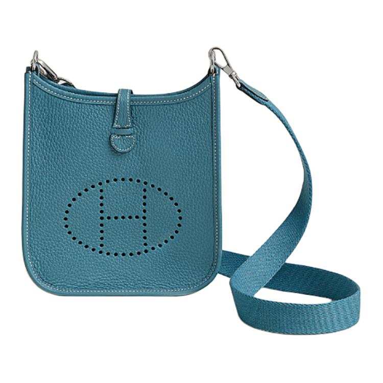 HERMES Evelyne Clémence Bullhide Crossbody Bag, Shoulder Bag 16 Women's D2 NEW BLEU JEAN New Denim Blue