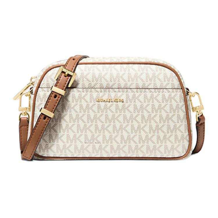 MICHAEL KORS Jet Set Coated Canvas Crossbody Bag, Shoulder Bag Small Women's Brown & White