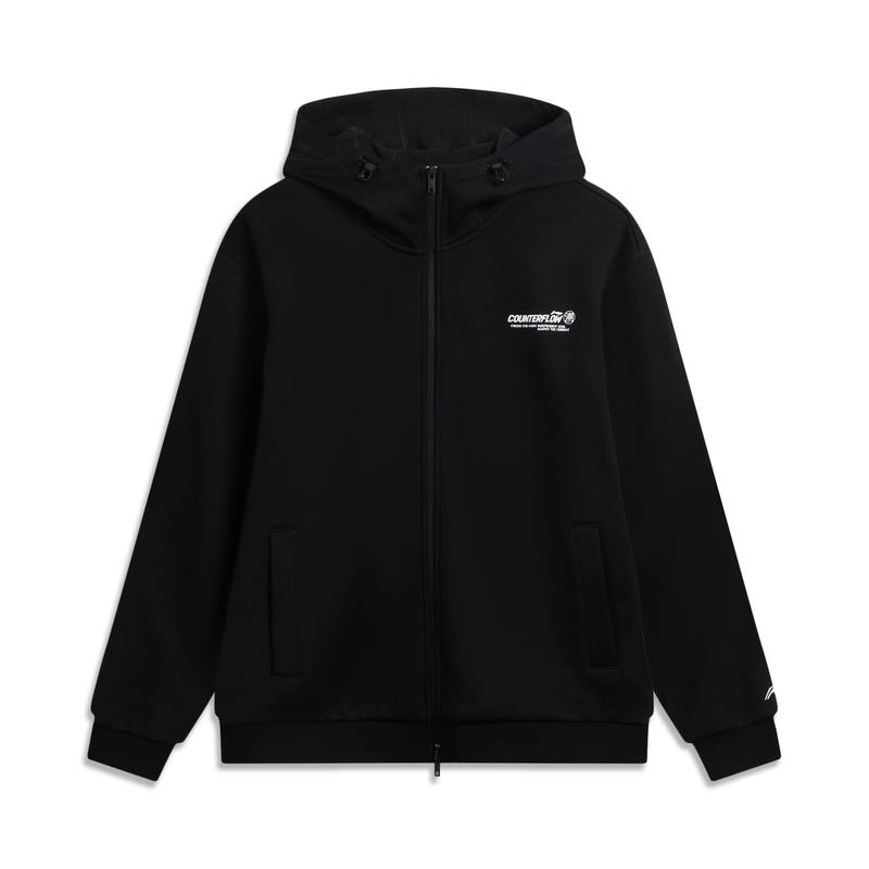 Li-Ning Li Ning Outdoor CF Tracing Fleece Lined Thermal Anti Static Cardigan Loose Fit Hooded Sweatshirt Men's Black