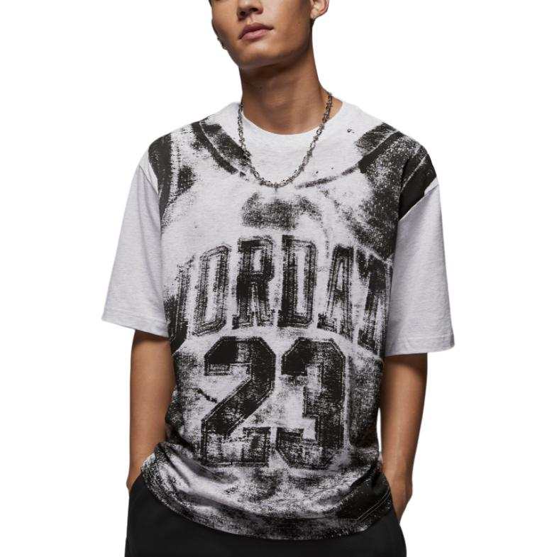 Jordan Jordan Brooklyn T Shirts Men's 051 Birch Heather/Black Crew Neck Moderate