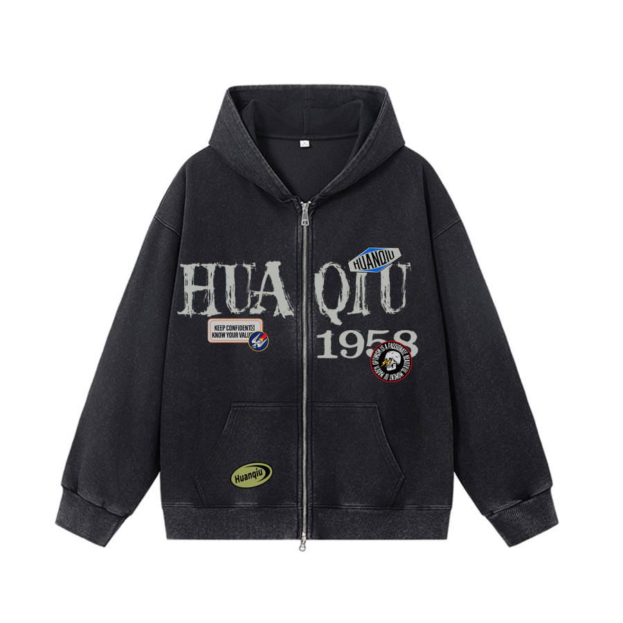 HUANQIU Sweatshirts Unisex Hooded Moderate Cardigan