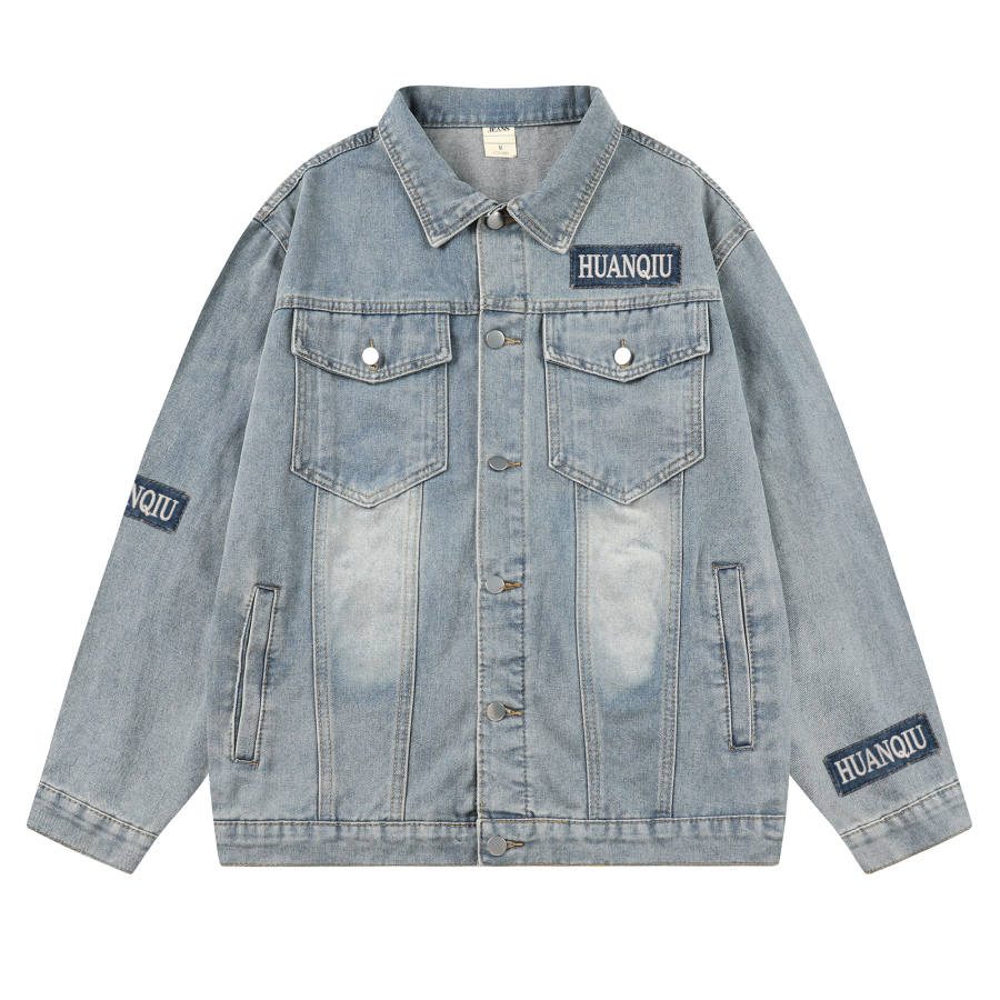 HUANQIU Denim Jackets Unisex Lapel Moderate Print