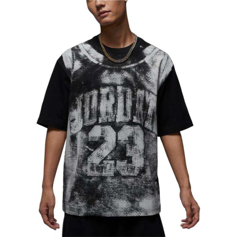 Jordan Jordan Brooklyn T Shirts Men's 010 Black/Sail White Crew Neck Moderate