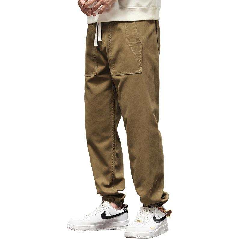 Tonlion Casual Pants Unisex Brown Yellow Moderate Straight Fit Pants