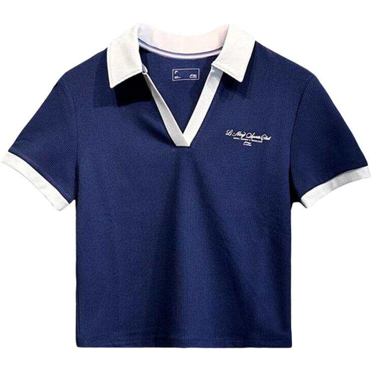Li-Ning Li Ning T Shirts Women's Navy Blue Lapel Moderate Straight Fit