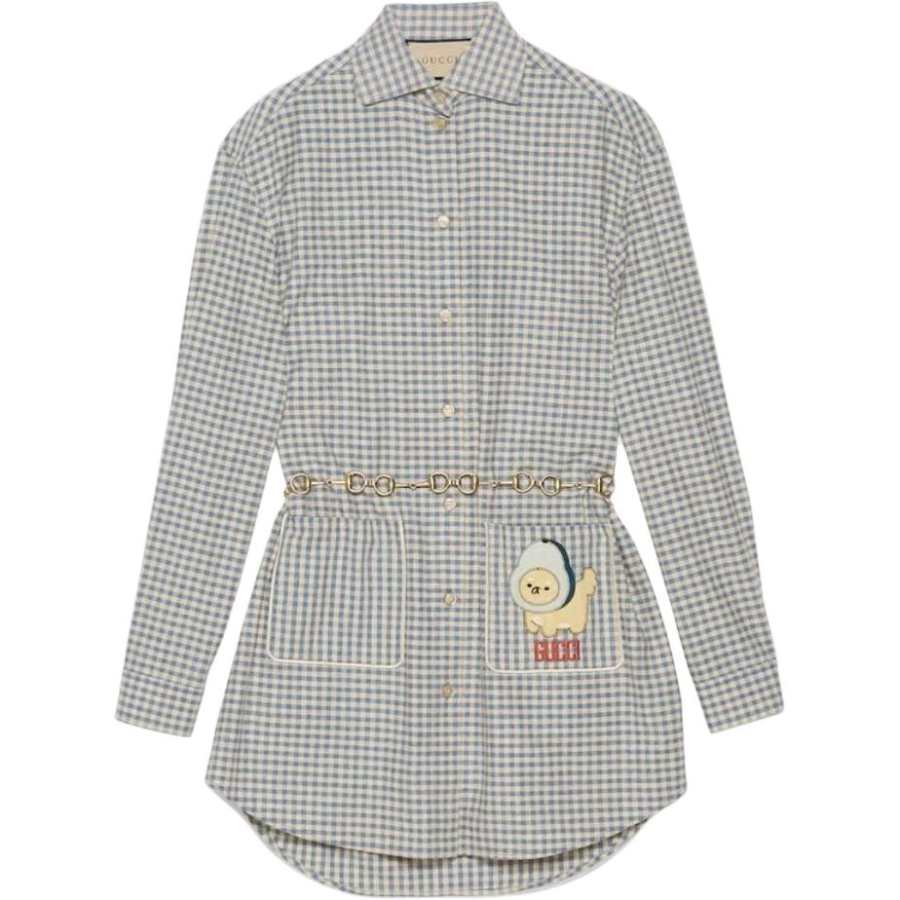 GUCCI Shirts Women's Gray Pointed Collar Moderate Other