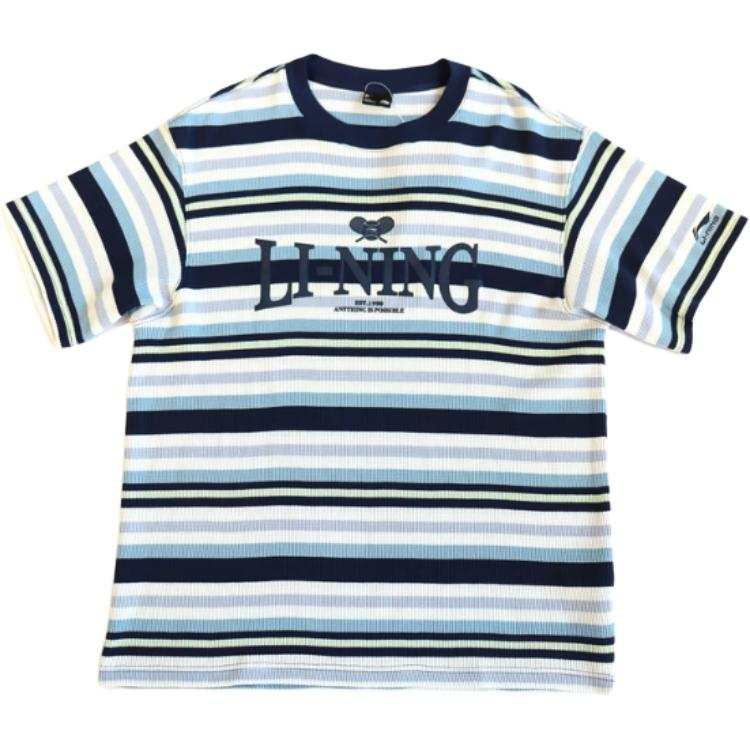 Li-Ning Li Ning T Shirts Men's Blue Crew Neck Moderate Straight Fit