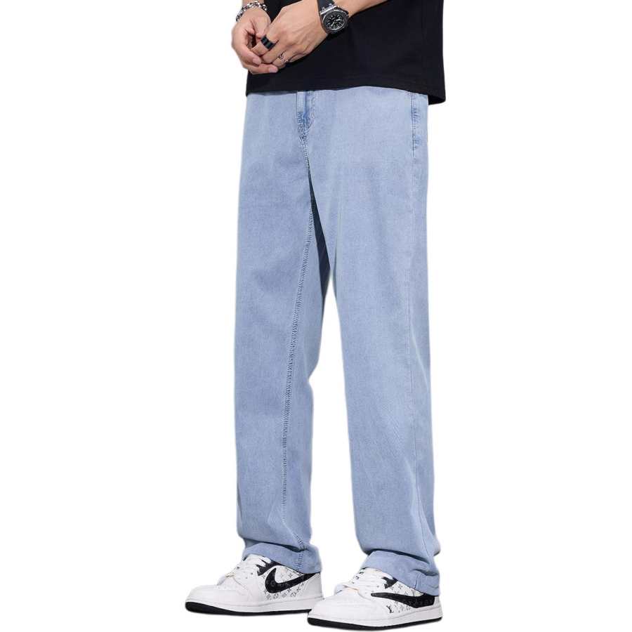 Tonlion Jeans Unisex Light Blue Thin Straight Fit Pants