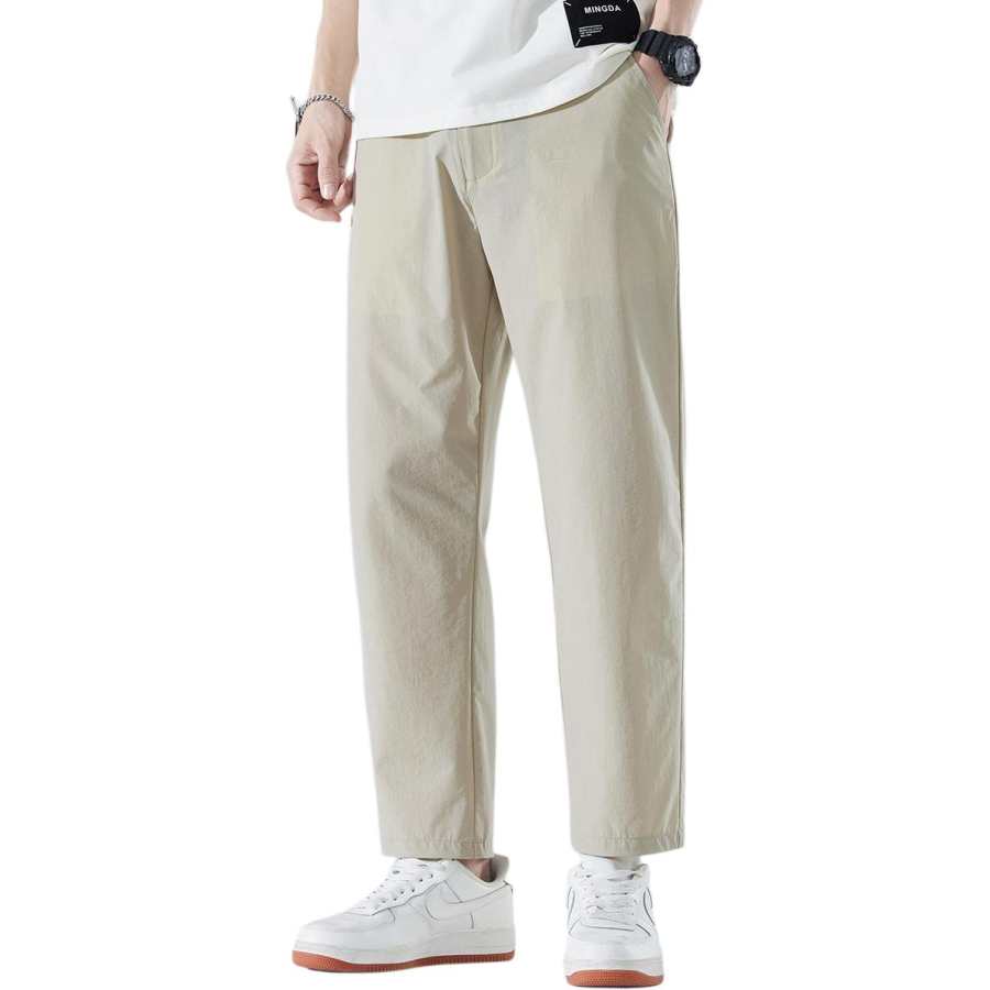 Tonlion Casual Pants Unisex Khaki Thin Straight Fit Pants