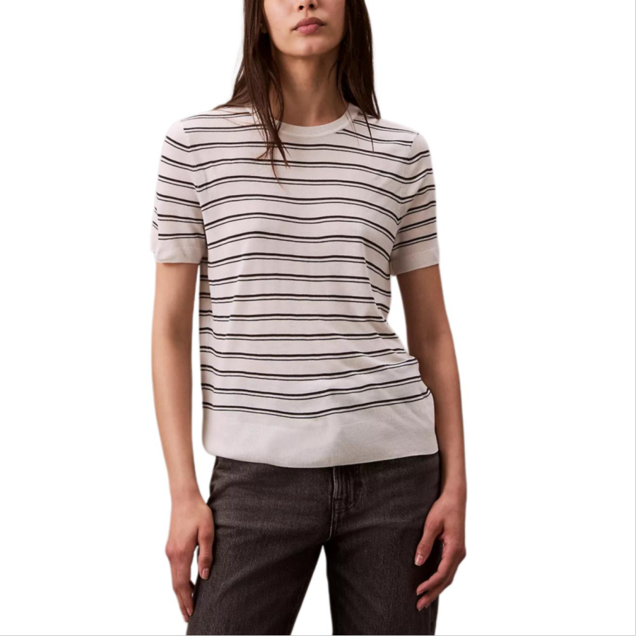 Calvin Klein Sweaters Women's White/Stripes Crew Neck Moderate Other