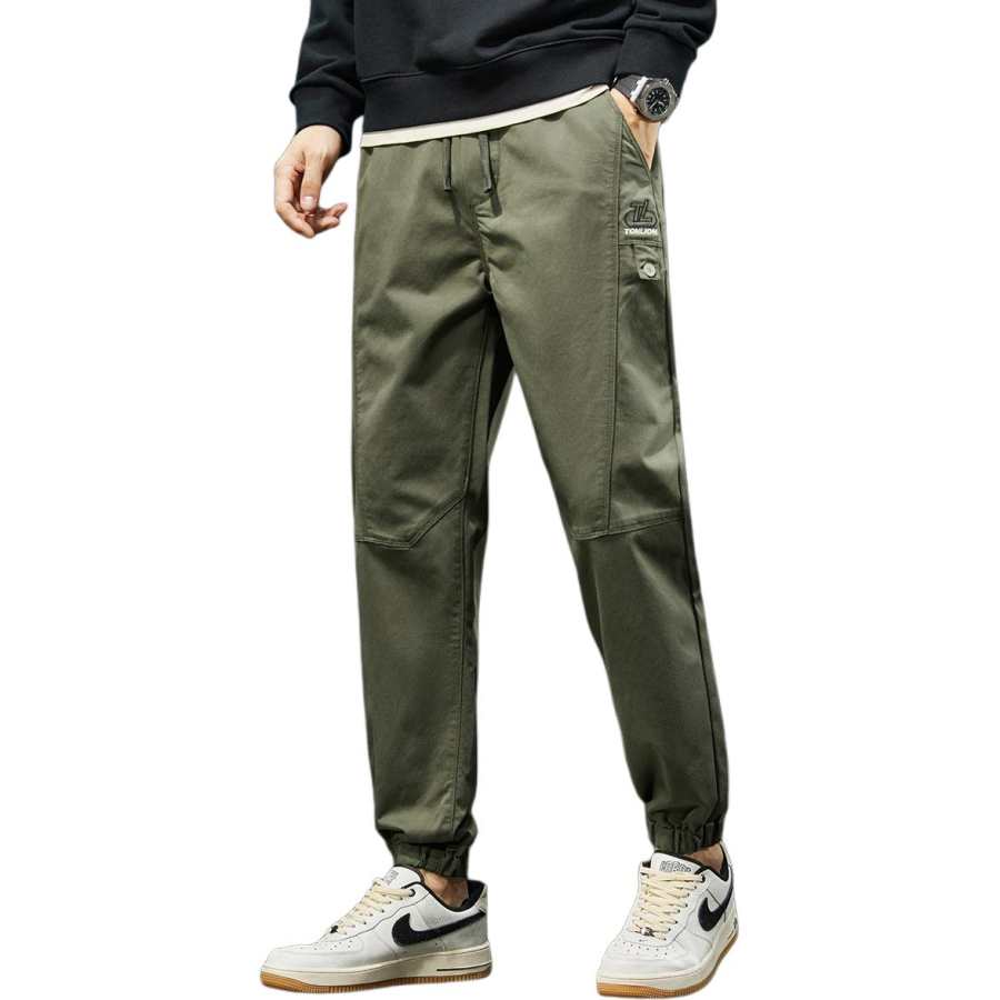 Tonlion Casual Pants Unisex Army Green Moderate Cuffed Pants