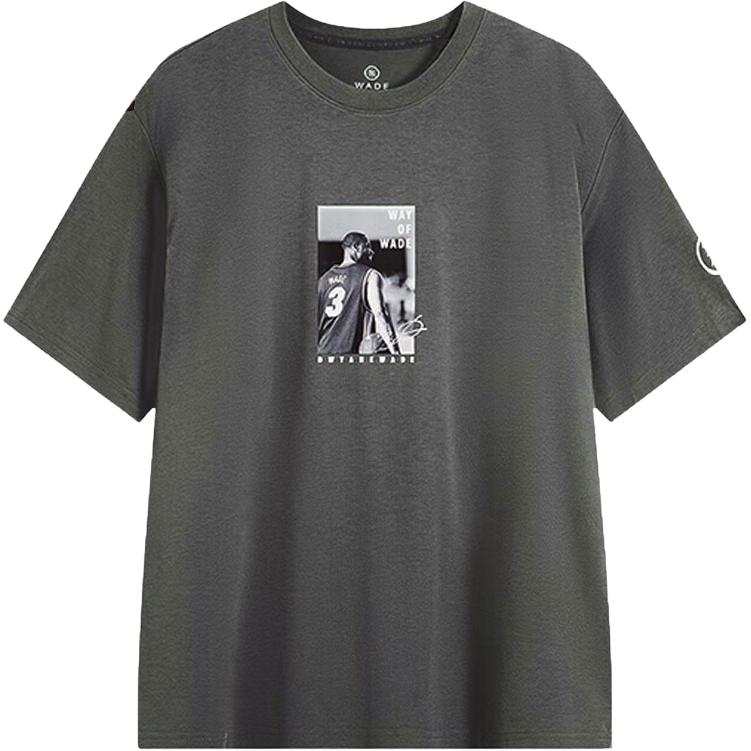 Li-Ning Li Ning T Shirts Men's Dark Gray Crew Neck Moderate Straight Fit
