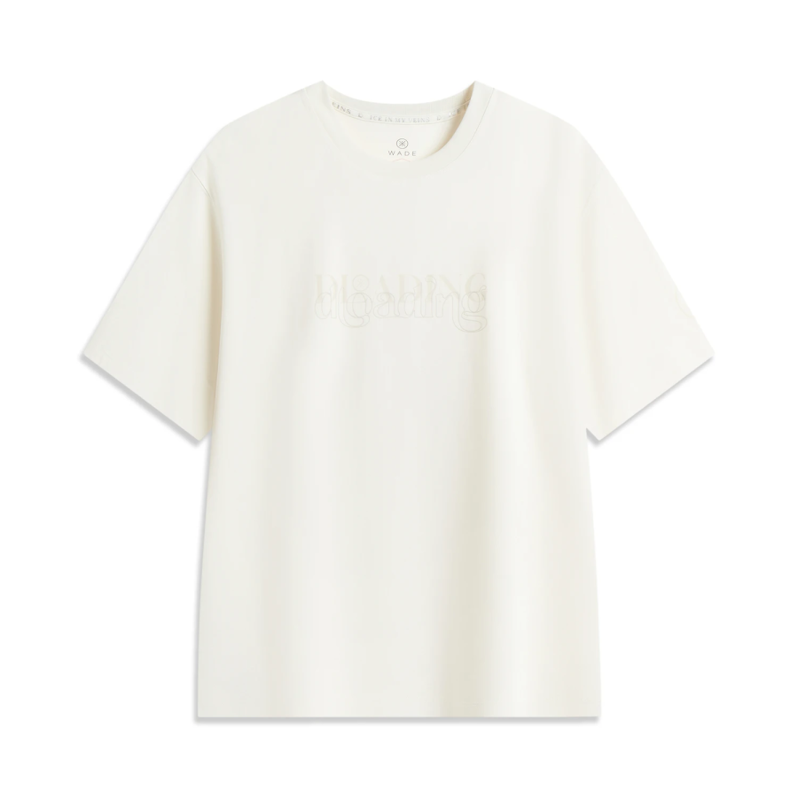 Li-Ning Li Ning T Shirts Men's Ecru Crew Neck Moderate Straight Fit