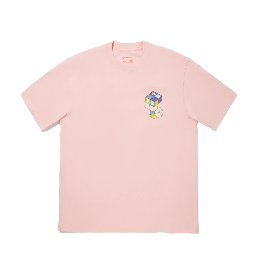 Li-Ning Li Ning T Shirts Unisex Dust Sand Pink Crew Neck Moderate Straight Fit