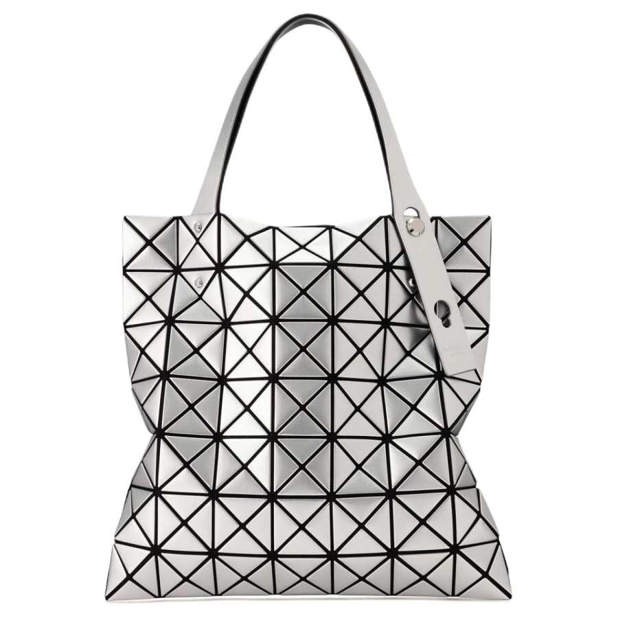ISSEY MIYAKE Platinum Polyurethane PU Handbag, Tote Bag, Shoulder Bag Women's Silver