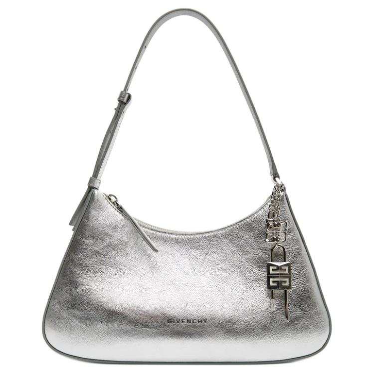 Givenchy Givenchy Lucky Lock Calfskin Shoulder Bag Small Women's Silver