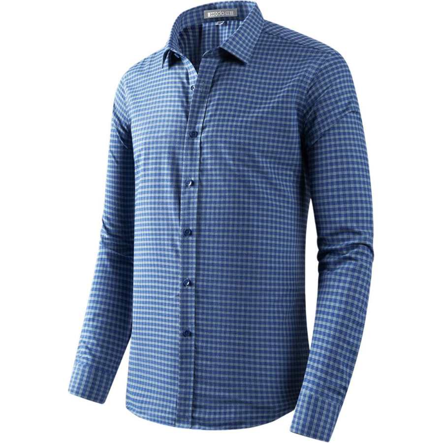 Hodo Shirts Men's Blue Plaid Lapel Moderate Other