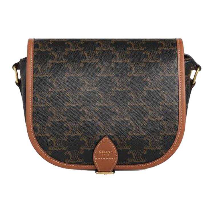 CELINE Folco Coated Artificial Leather With Cow Leather Saddle Bag, Shoulder Bag, Crossbody Bag Medium Women's Tawny