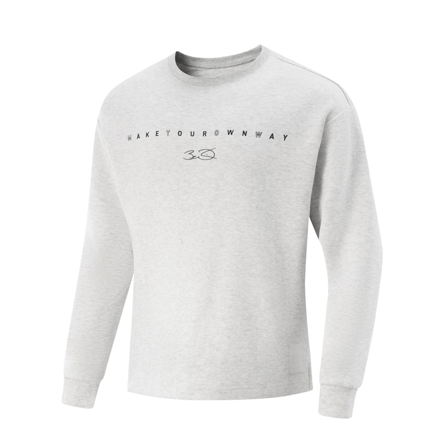 Li-Ning Li Ning Sweatshirts Men's BC02 Heather Gray Dark Antarctic Gray Crew Neck Moderate