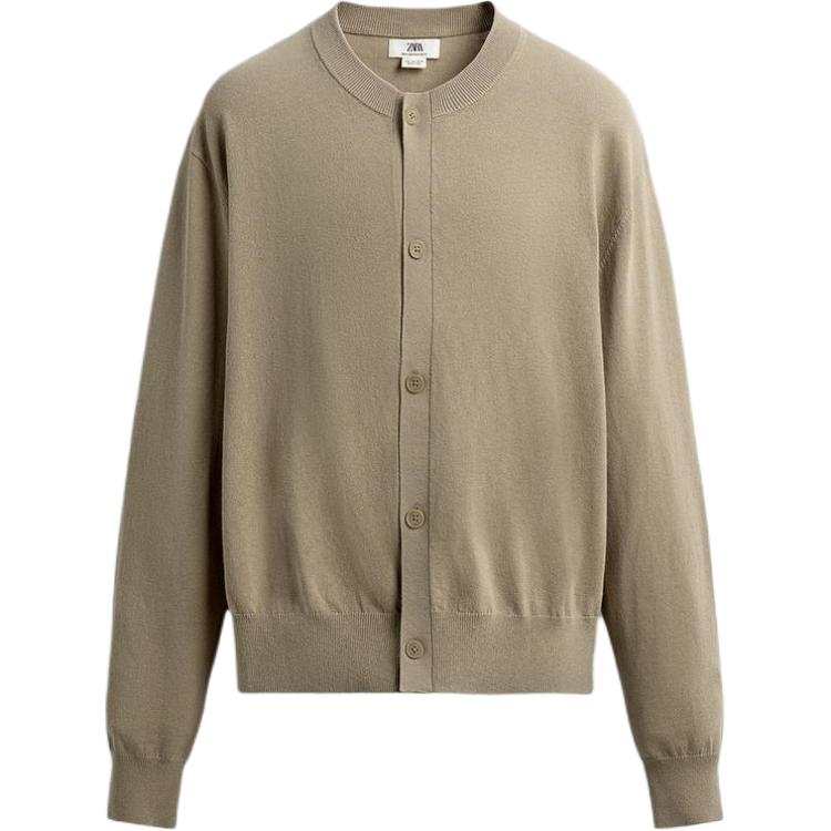 ZARA Knitwear Men's Beige Crew Neck Moderate Cardigan