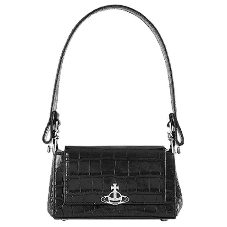 Vivienne Westwood HAZEL Calfskin Shoulder Bag, Baguette Bag, One Shoulder Handbag Small Women's Black