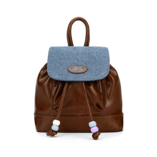 VANWALK Pu/Denim Backpack Women's Chestnut Brown/Silver