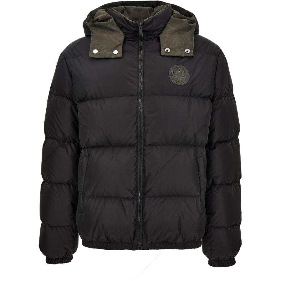 VERSACE Down Jackets Men's Black Hooded Detachable Moderate Straight Fit