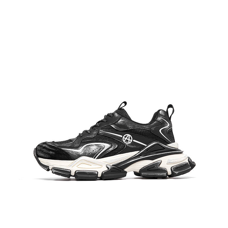 Acupuncture Cushioning Slip Resistant Abrasion Resistant Breathable Low top Chunky Sneakers Men's Black