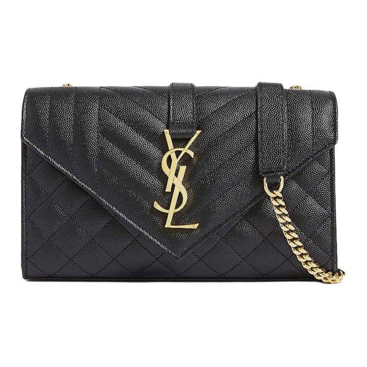 SAINT LAURENT ENVELOPE Grained Calfskin Envelope Bag, Crossbody Bag, Shoulder Bag Small Women's Black
