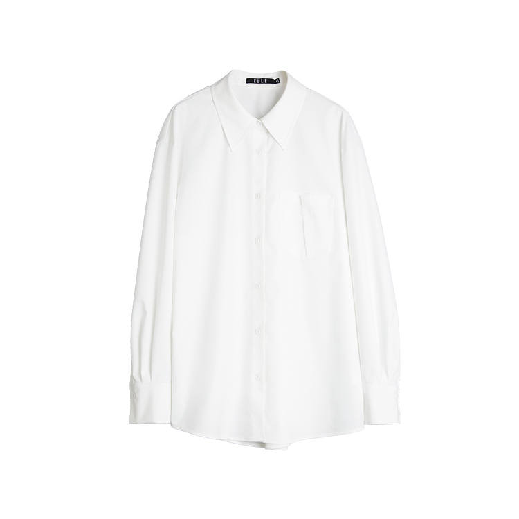 ELLE Shirts Women's White Lapel Moderate Shirt