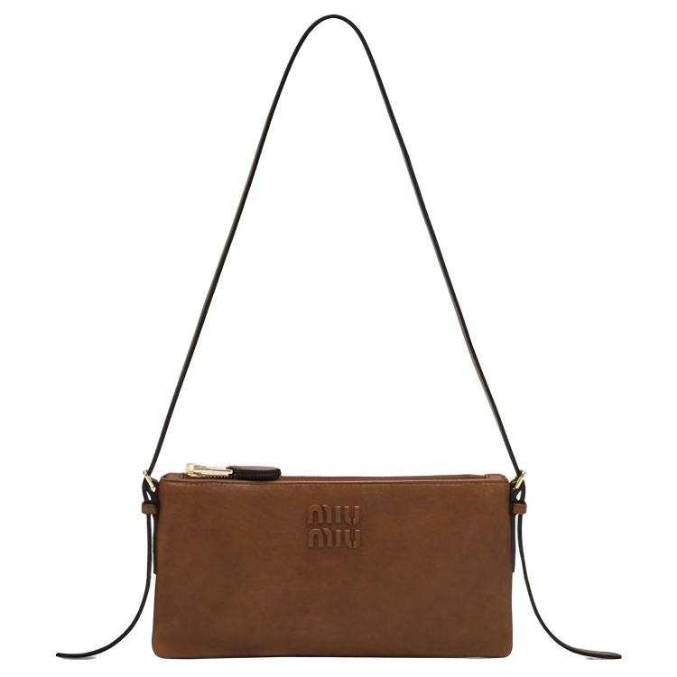 MIU MIU Leather Shoulder Bag, Crossbody Bag Women's Brown
