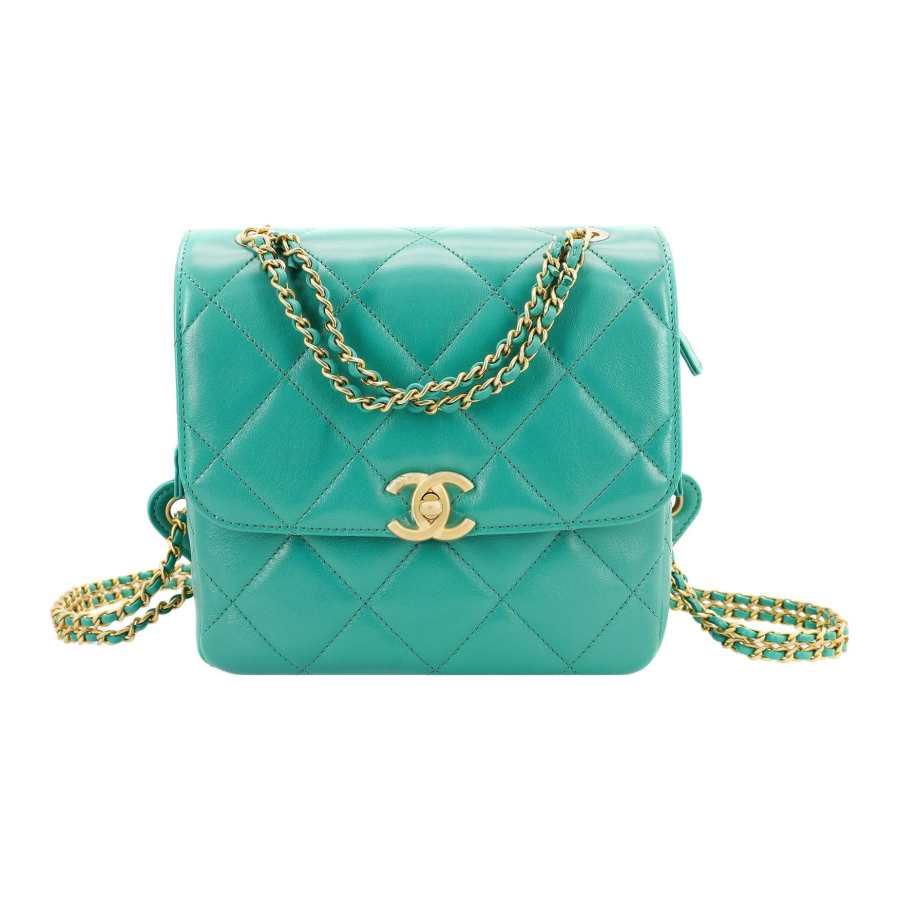 CHANEL 23P SS Sheepskin Backpack Women's Green