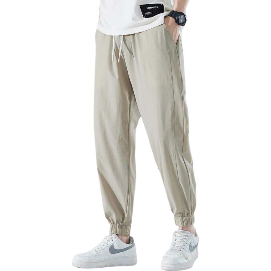 Tonlion Casual Pants Unisex Light Khaki Thin Cuffed Pants