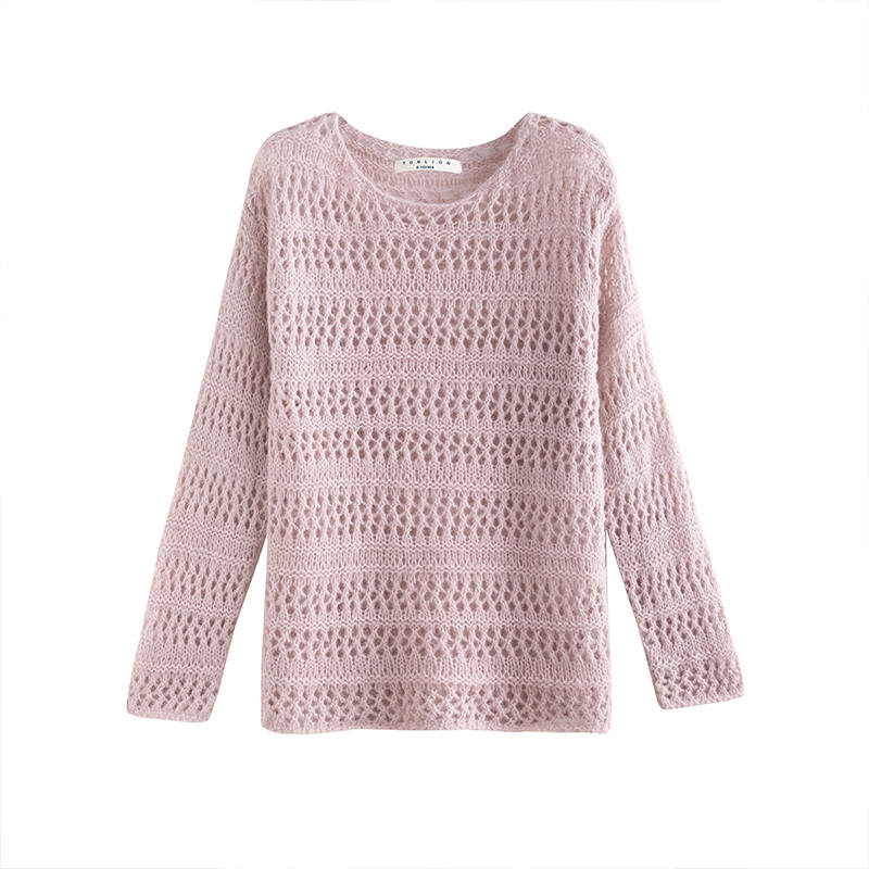 Tonlion Knitwear Women's Gray Pink Crew Neck Thin Other