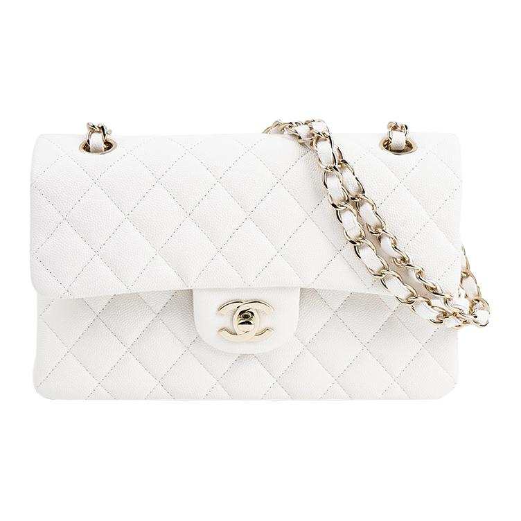 CHANEL Classic Flap CF Grain Cow Leather Material Gold Metal Flap Bag, Shoulder Bag, Crossbody Bag Small Women's White
